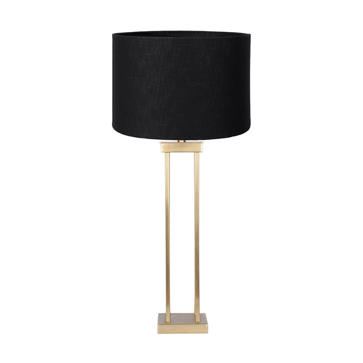 Langston Satin Brass Column Table Lamp with Black Self Lined Shade