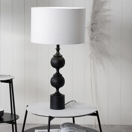 Asilah Matt Black Aluminium Tall Footed Table Lamp with White Shade