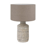 Atouk Textured Natural & Black Stoneware Table Lamp with Natural Linen Cylinder Shade