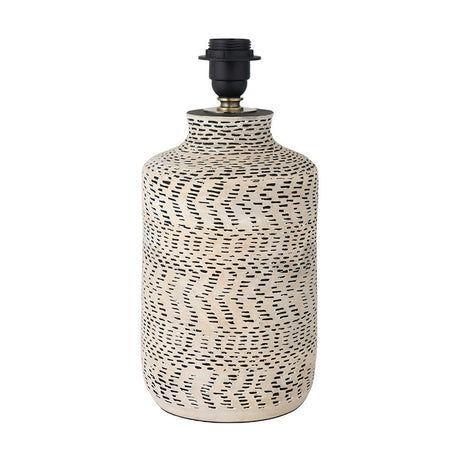 Atouk Textured Natural & Black Stoneware Table Lamp with Natural Linen Cylinder Shade