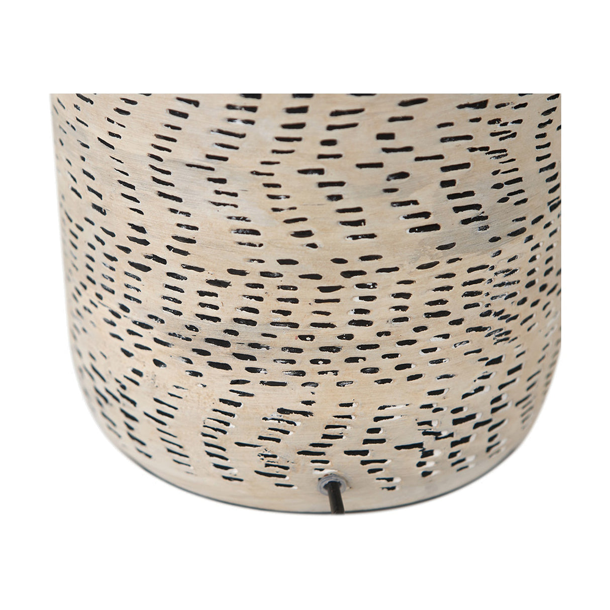 Atouk Textured Natural & Black Stoneware Table Lamp with Natural Linen Cylinder Shade