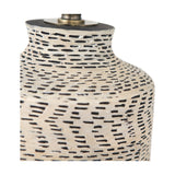 Atouk Textured Natural & Black Stoneware Table Lamp with Natural Linen Cylinder Shade