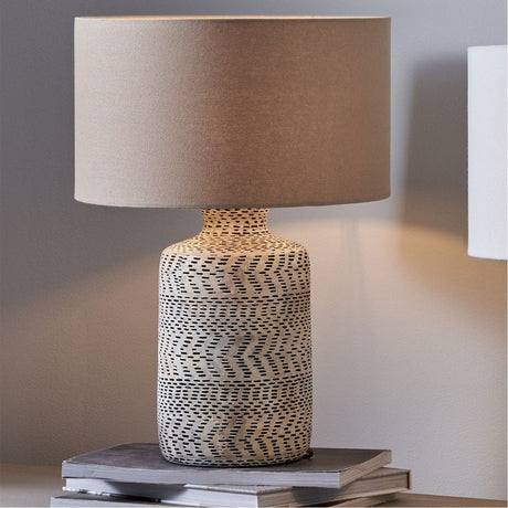 Atouk Textured Natural & Black Stoneware Table Lamp Base - 35cm