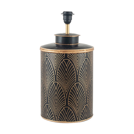 Deco Black Geo Art Hand Painted Table Lamp with Gold Slubbed Shade