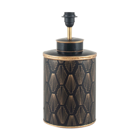 Chrysler Black Art Deco Table Lamp with Taupe Cotton Cylinder Shade
