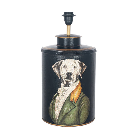 Pointer Black Hand Painted Dog Table Lamp with Green Slubbed Shade