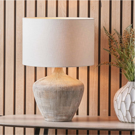 Manaia White Wash Textured Wood Table Lamp with Self Lined Shade