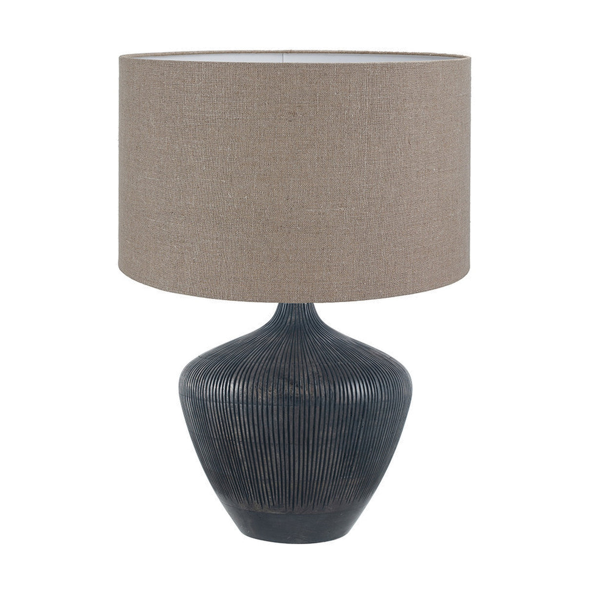 Manaia Antique Black Textured Table Lamp with Linen Cylinder Shade