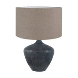 Manaia Antique Black Textured Table Lamp with Linen Cylinder Shade