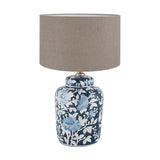 Fleur Blue Floral Ceramic Table Lamp with Linen Cylinder Shade