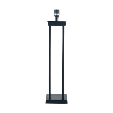 Langston Matt Black Metal Column Table Lamp with Green Slubbed Shade