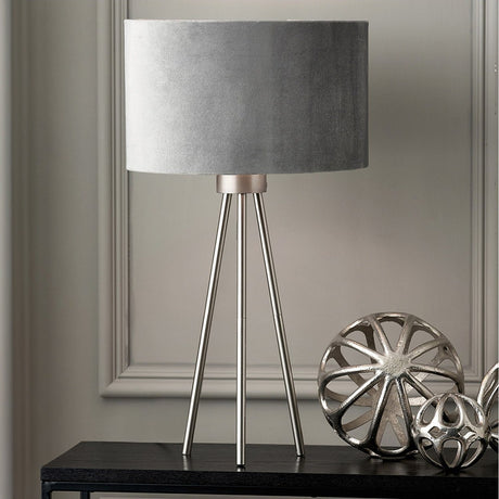 Houston Brushed Silver Metal Tripod Table Lamp - 62cm