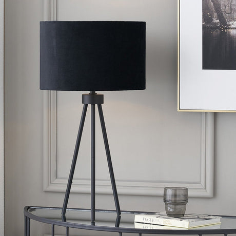 Houston Matt Black Metal Tripod Table Lamp - 62cm