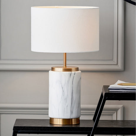 Carrara Marble Effect White Ceramic Table Lamp - 50cm