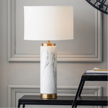 Carrara Marble Effect White Ceramic Tall Table Lamp - 55cm