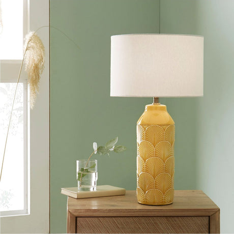 Bethan Embossed Mustard Yellow Ceramic Table Lamp - 51cm