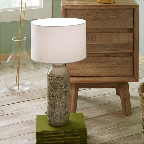 Bethan Embossed Grey Ceramic Table Lamp - 51cm