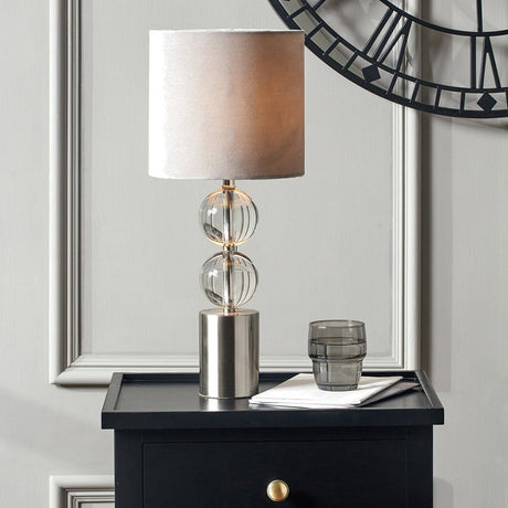 Harris Brushed Silver & Clear Glass Table Lamp - 49cm