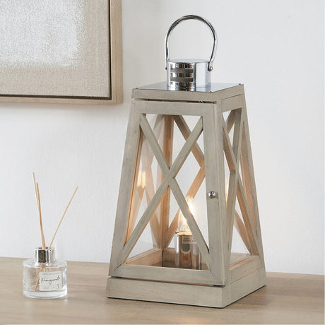 Devon Grey & Chrome Lantern Table Lamp - 44cm