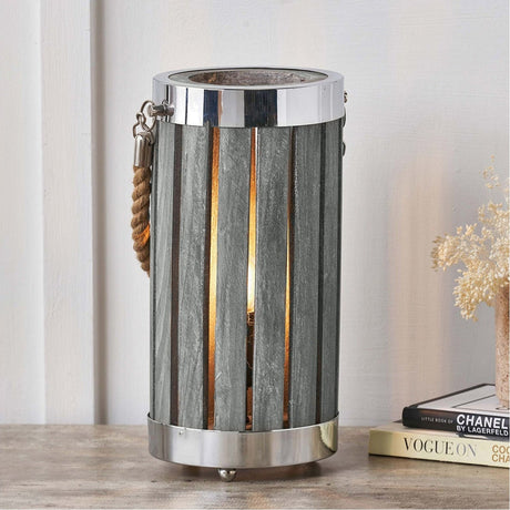 Austell Grey Wash Wood Small Lantern Table Lamp - 32cm