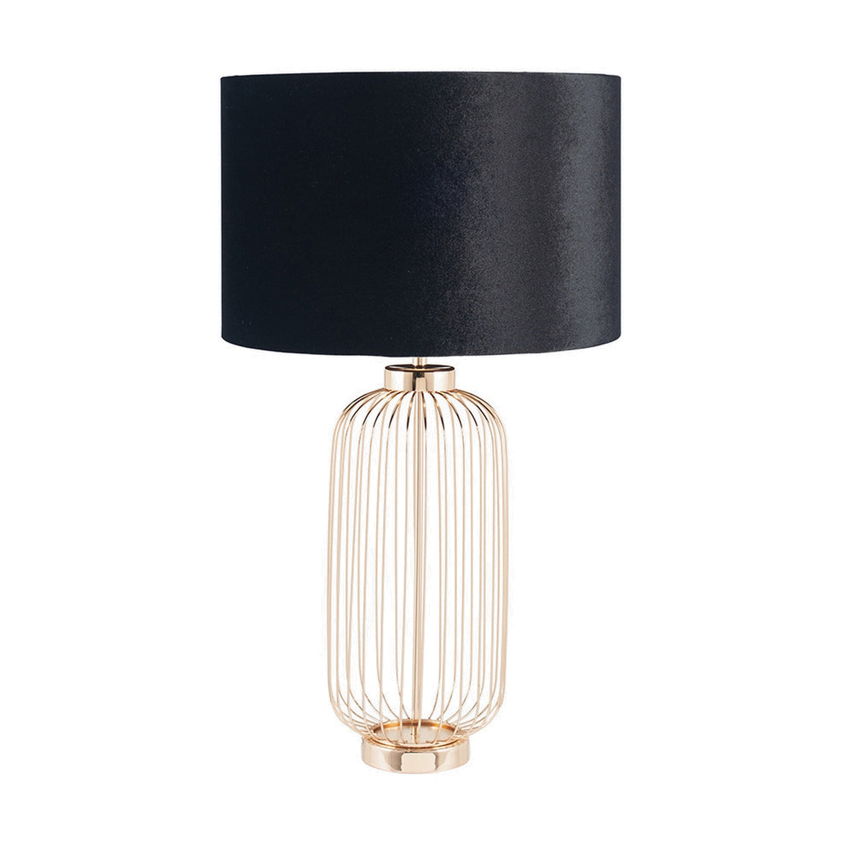 Dania French Gold Metal Wire Tall Table Lamp with Black Velvet Shade