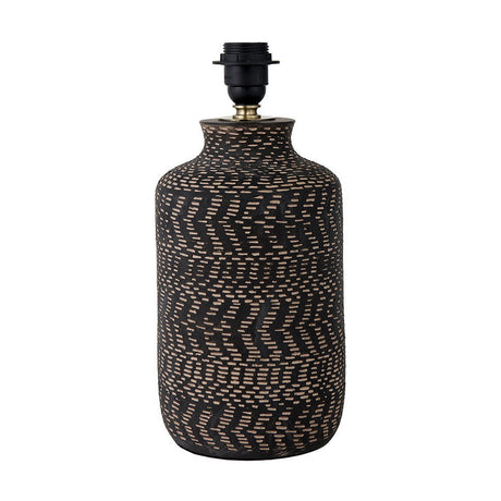 Atouk Textured Black Stoneware Table Lamp with Taupe Handloom Shade
