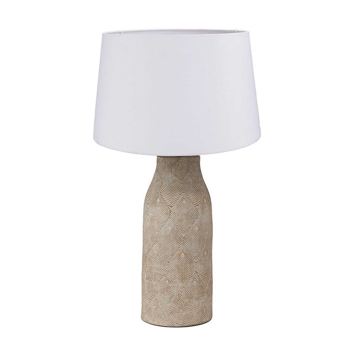 Palawan Grey Feather Stoneware Table Lamp with White Tapered Shade
