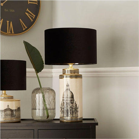 Wren Black & Cream Building Print Tall Ceramic Table Lamp Base - 45cm