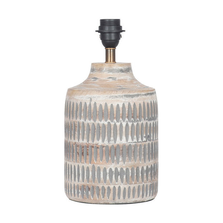Galle Grey Wash Wood Textured Table Lamp with Taupe Cotton Mix Shade