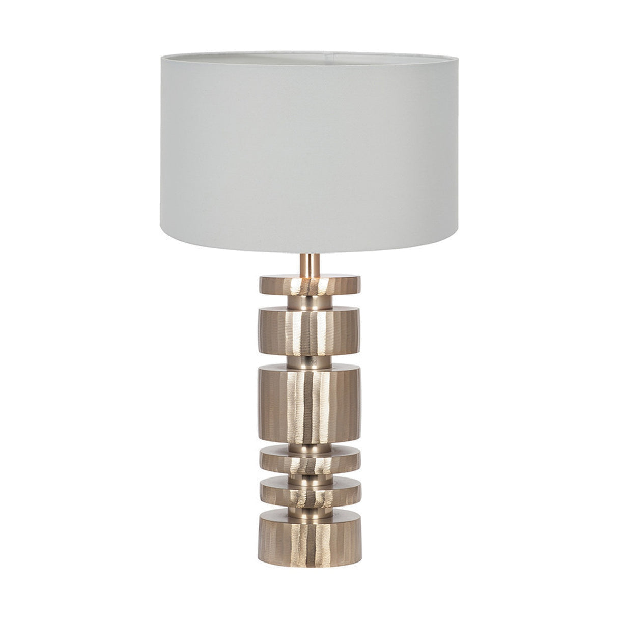 Elon Champagne Gold Metal Stacked Cylinder Table Lamp with Ivory Shade