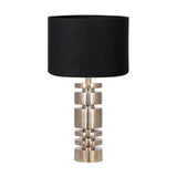 Elon Gold Metal Cylinder Table Lamp with Black Self Lined Linen Shade