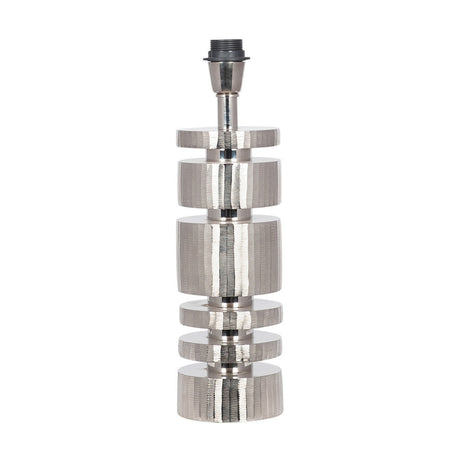 Elon Silver Metal Stacked Cylinder Table Lamp with Ivory Cotton Shade