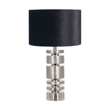 Elon Silver Metal Stacked Cylinder Table Lamp with Black Velvet Shade