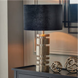 Elon Silver Metal Stacked Cylinder Table Lamp with Black Velvet Shade