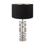 Elon Silver Metal Stacked Cylinder Table Lamp with Black Slubbed Shade