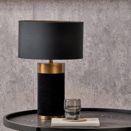 Dempsey Black Velvet & Antique Gold Metal Table Lamp with Cotton Shade
