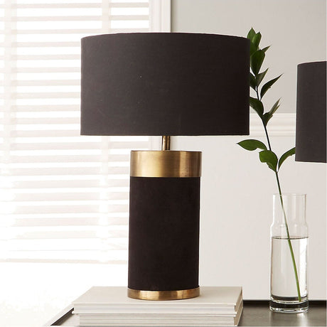 Dempsey Black Velvet & Antique Gold Iron Table Lamp Base - 35cm