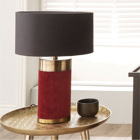 Dempsey Red Velvet & Antique Gold Iron Table Lamp Base - 35cm