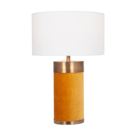 Dempsey Mustard Velvet & Gold Metal Table Lamp with Ivory Shade