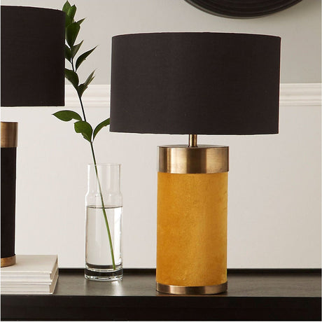 Dempsey Mustard Velvet & Antique Gold Iron Table Lamp Base - 35cm