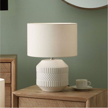 Meribel White Geo Textured Ceramic Table Lamp - 38cm