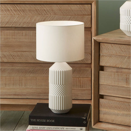 Meribel White Geo Textured Tall Ceramic Table Lamp - 46cm