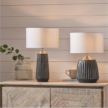 Artemis Black Textured Ceramic & Brushed Silver Tall Table Lamp - 49cm