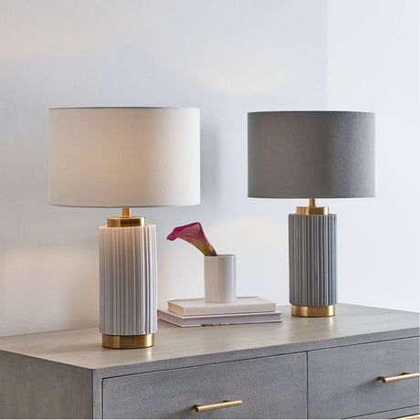 Ionic White Textured Ceramic & Gold Metal Table Lamp - 45cm