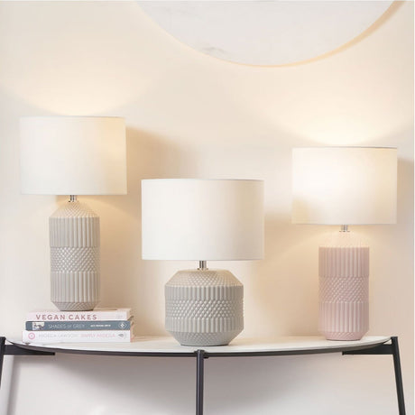 Meribel Grey Geo Textured Tall Ceramic Table Lamp - 46cm