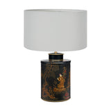 Landscape Black Hand Painted Metal Table Lamp with Ivory Cotton Shade