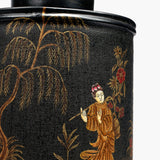 Landscape Black Hand Painted Metal Table Lamp with Ivory Cotton Shade