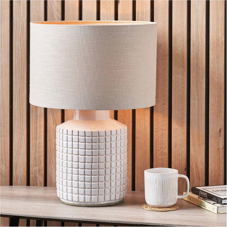 Malone Textured White Stoneware Table Lamp with Grey Shade