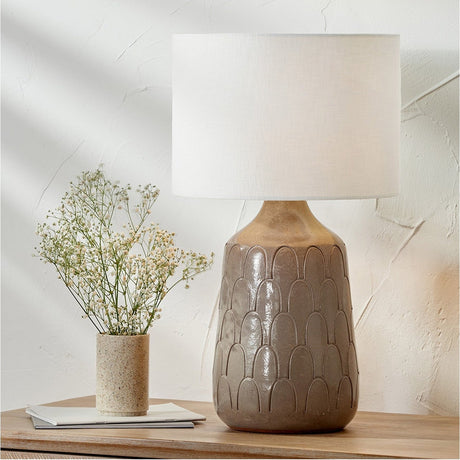 Coco Grey Gloss Arch Design Stoneware Table Lamp with Self Lined Shade