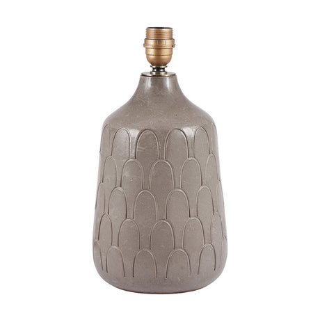 Coco Grey Gloss Arch Design Stoneware Table Lamp base with brass fitting, ceramic body featuring an embossed arch pattern, shown on a plain white background.